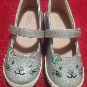 Mary Jane Silver Glitter Cat Dress Shoes for Kids